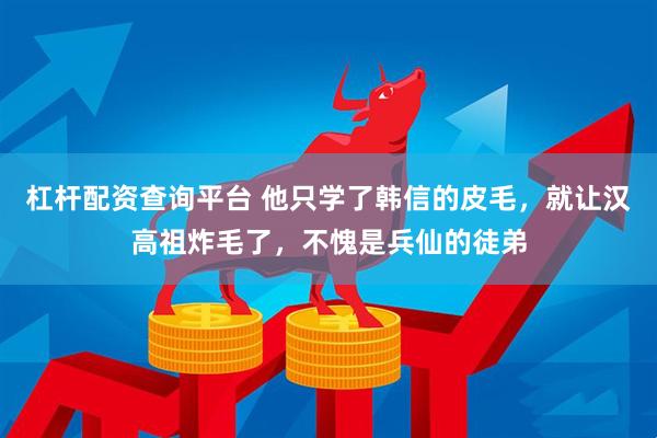 杠杆配资查询平台 他只学了韩信的皮毛，就让汉高祖炸毛了，不愧是兵仙的徒弟